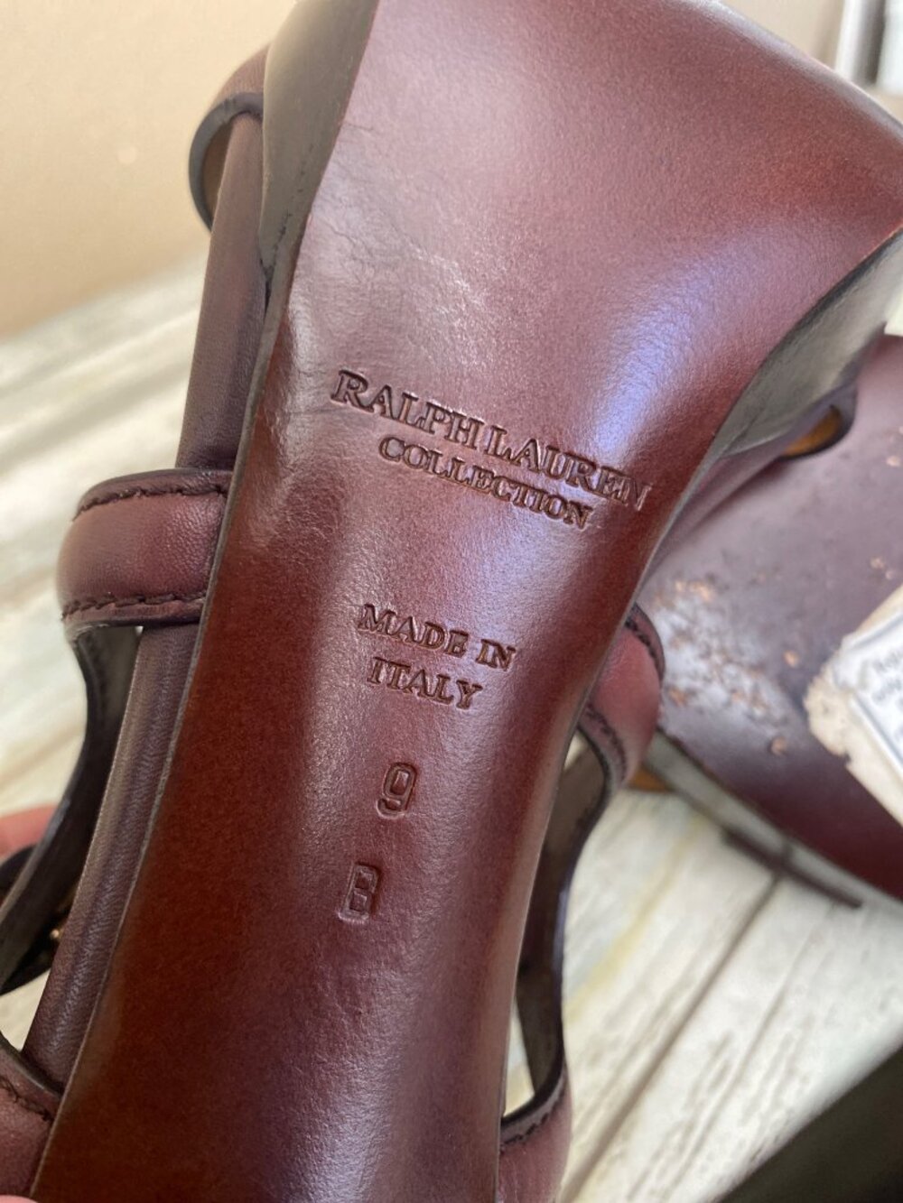 Ralph Lauren Collection Burgundy Leather Strappy Sandal Heels Made in Italy Sz 9 - Picture 13 of 15